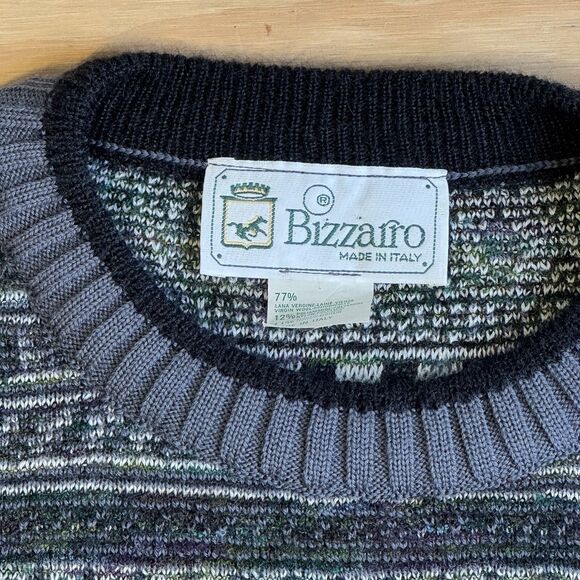Vintage Bizzarro Gray Geometric Wool Sweater Mens Large (IT 50) Made in Italy - Picture 2 of 7